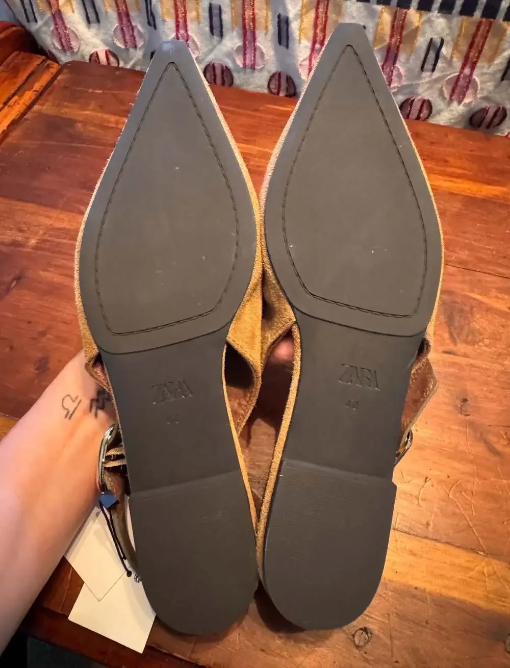 New Zara Suede Slingback Pointed Toe Flat Shoes Size 9 - Picture 8 of 8